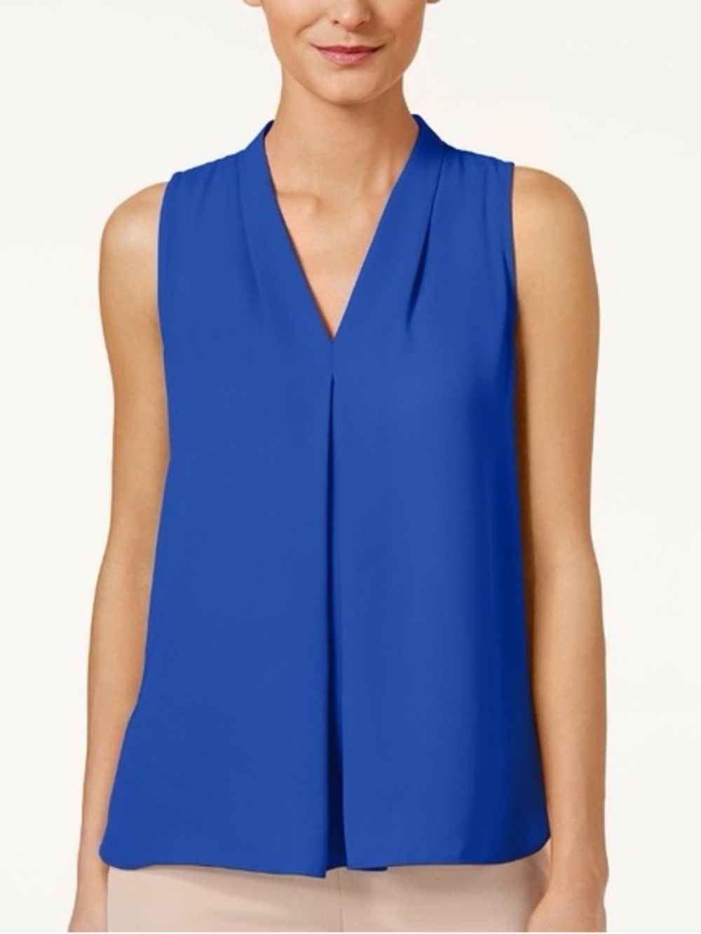Vince Camuto Womens Inverted Pleat Sleeveless Blouse in Cobalt Blue